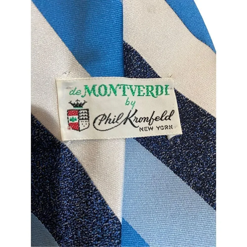 De mont Verdi by Paul Knonfeld men’s vintage 70s/80s, blue and white striped tie